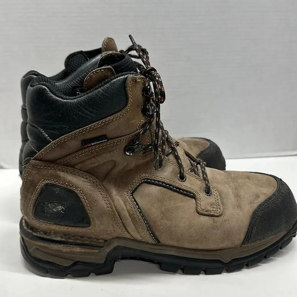 Red Wing Steel Toe Boots ASTM F 2413-11 Brown Lace Up Waterproof Men's Size 10 D